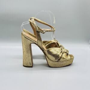 Sam Edelman Shoes Womens 8.5 Gold Kristen Platform Block Heel Knot Ankle Strap
